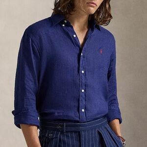 Ralph Lauren men’s navy blue classic fit linen shirt size large
